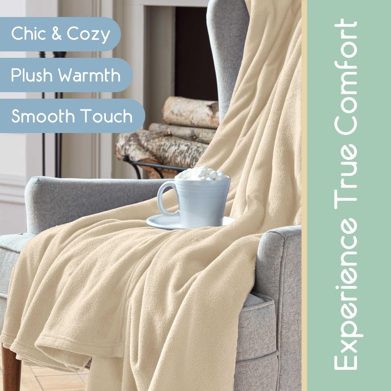 Vellux Twin Size Microfleece Blanket | Fleece Bed Blanket | All-Season Comfort| Supersoft Lightweight Throw Blanket | Plush Throw Blanket for Bed Couch or Sofa | Travel Blanket | Pet-Friendly | Ivory - Image 5